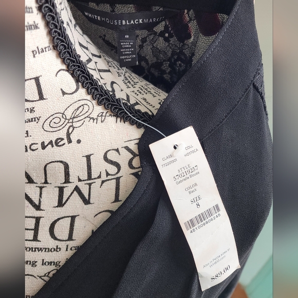 White House Black Market Black Blouse with Pleated Sleeves - Picture 3 of 6